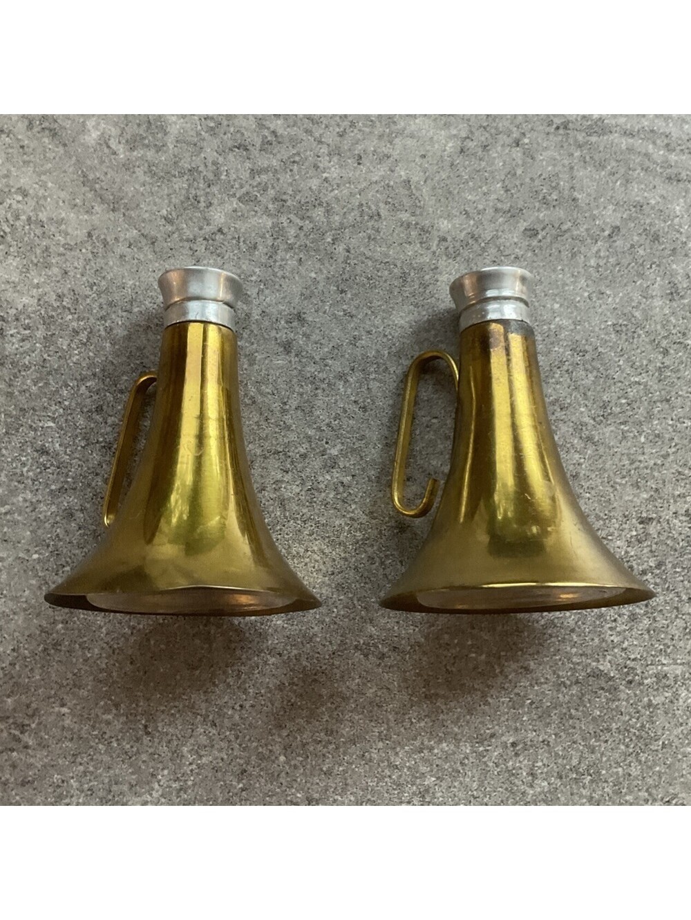 Vintage Brass Horn / Megaphone Salt & Pepper Shakers w/ Glass Interior